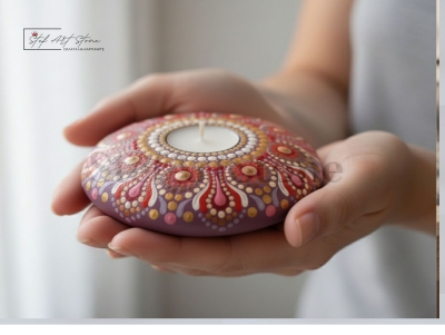 Арт свещник Мандала 14 см диаметър за чаена свещ 