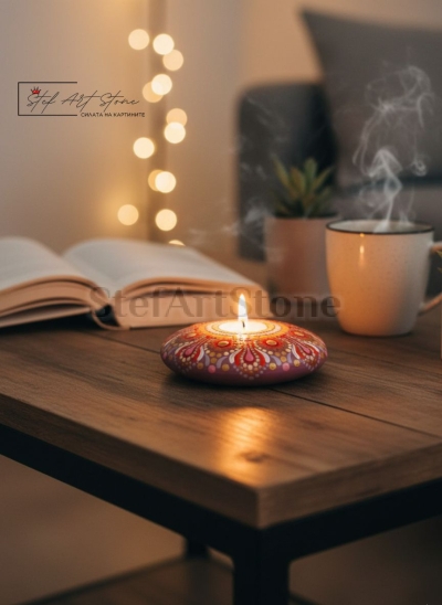 Луксозна декорация свещник мандала за чаена свещ (лят камък)