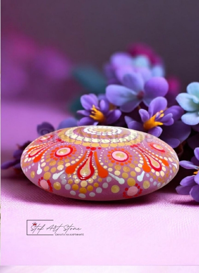 Декоративен камък Мандала за релакс и интериор (ръчна рисунка върху лят камък)