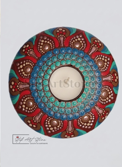 Свещник за чаена свещ с мандала ръчно рисуван