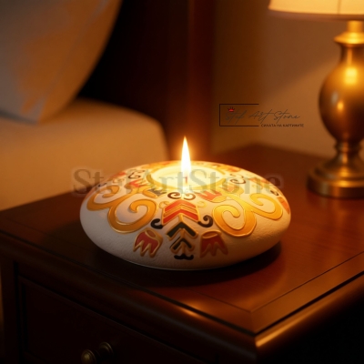 Свещник за чаена свещ с българска шевица ръчна изработка