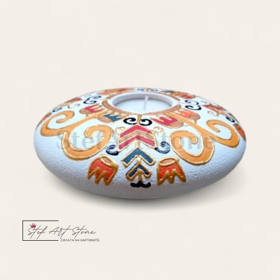 Свещник за чаена свещ с българска шевица ръчна изработка