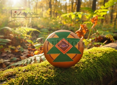 Ръчно Рисуван Декоративен Камък Канатица (Ø 12 см) – Символ на Защита и Българския Род