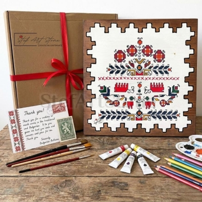 Луксозен подаръчен комплект за семейство: Картина с шевица в кутия със сертификат