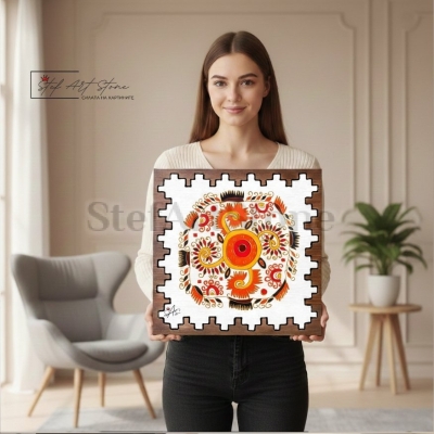 Ръчно рисувана картина от дърво със соларен символ Свастика - Серия Етно