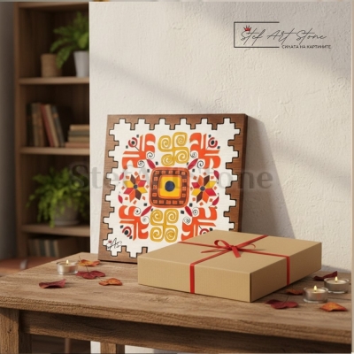 Подаръчен комплект картина за здраве Слънчева Елбетица в еко кутия със сертификат