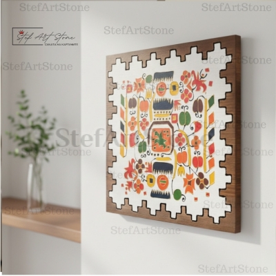 Модерна етно декорация за стена: Картина Райска Градина с птица и цветя