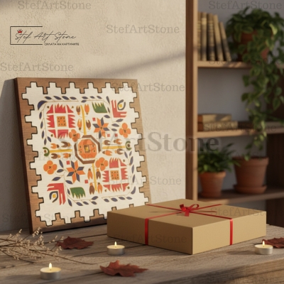 Готов подарък: Картина с шевица в кутия на масата - Дупнишки мотив