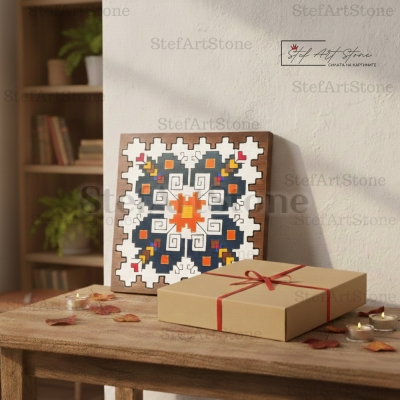 Луксозен подарък в кутия: Картина с българска шевица Елбетица