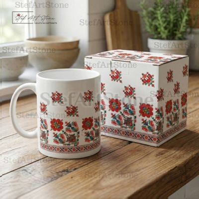 Комплект за подарък: Чаша с шевица Цветна градина и кутия