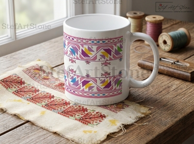 Керамична Чаша с Шевица от Видинско "Розова Нежност"