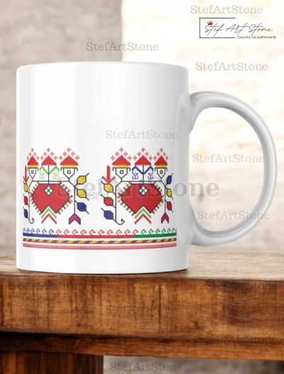 Керамична Чаша с Българска Шевица (Самоков) – Подарък за Дома и Семейството