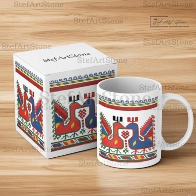 Керамична Чаша със Самоковска Шевица "Двете Птици" 