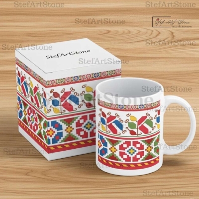 Керамична Чаша със Самоковска Шевица "Цветна Хармония"