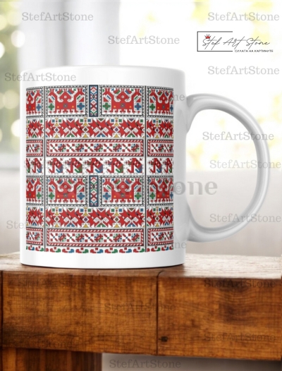 Керамична Чаша със Софийска Свиленица "Двуглав Кон и Ездачка" – Чаши с шевици