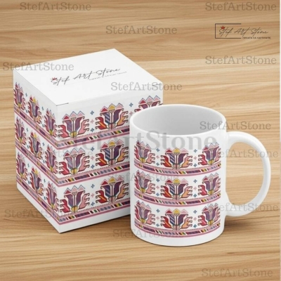 Керамична Чаша със Самоковска Шевица "Розова Градина" - Чаши с български шевици