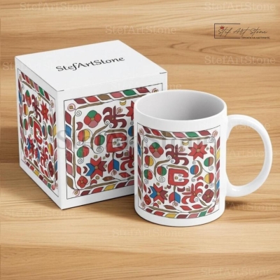 Керамична Чаша със Софийска Писана Шевица "Космически Код"