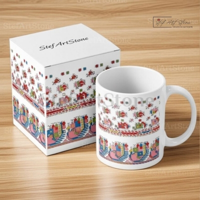 Керамична Чаша с Видинска Шевица (Кулска) " Пауни" - Чаши с български шевици