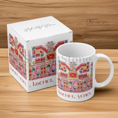 Керамична Чаша с Българска Шевица "Богинята Майка" – Подарък за Дома