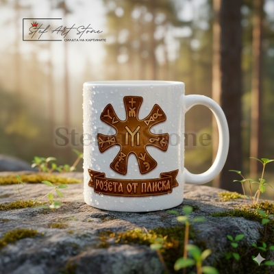 Чаша "Розетата от Плиска" – Изчистен Дизайн с Лента (Български Символ)