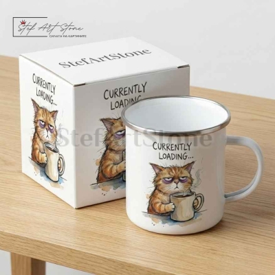 Метално Канче "Currently Loading..." – Сънено Коте  Забавен Подарък