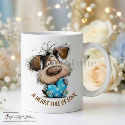 Чаша "A Heart Full Of Love" – Куче със Синьо Сърце (За Него)