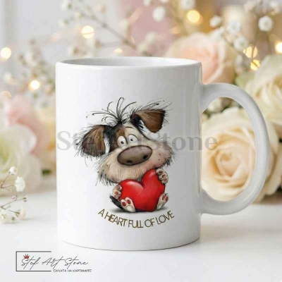 Чаша "A Heart Full Of Love" – Куче с Червено Сърце (За Нея)