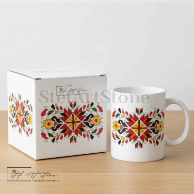 Керамична чаша с българска шевица Живот и плодородие  Чаши Български Шевици