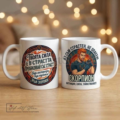 Чаша за мъж зодия Скорпион с надпис – оригинален подарък