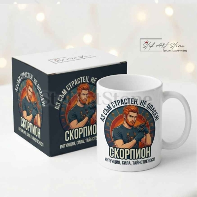 Чаша за Мъж Зодия Скорпион – Оригинален Подарък с Надпис за Силни Мъже
