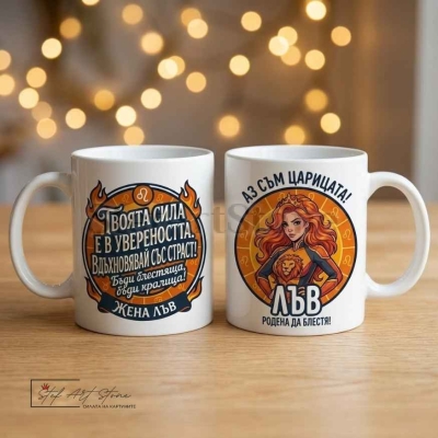 Чаша за жена Лъв с кутия и надпис за кралица и блясък