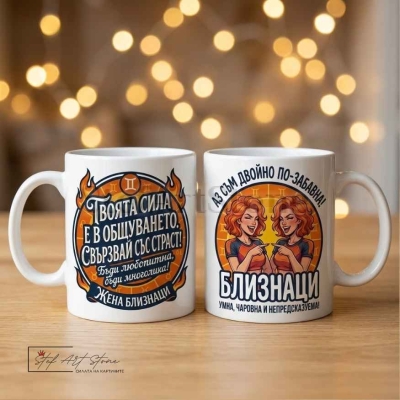 Чаша за жена Близнаци с кутия и забавен надпис