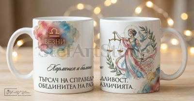 Акварелна чаша за подарък за рожден ден със зодия Везни и кутия