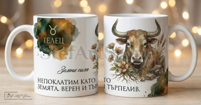 Акварелна чаша за подарък за рожден ден със зодия Телец и кутия