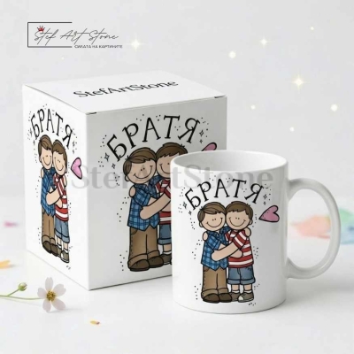 Чаша за подарък за брат с надпис братя и готова кутия