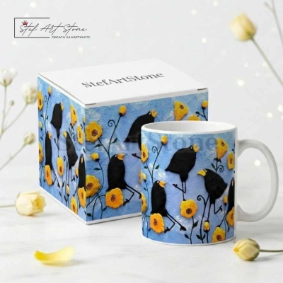 Арт Чаша за Подарък с Врани | Авторски Дизайн