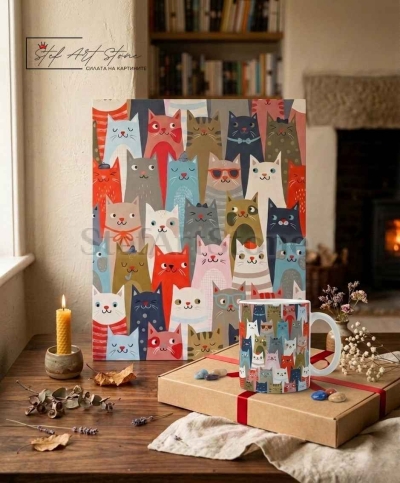 Картина за Стена Котешка Галерия 60х50 см | Картини с Котки