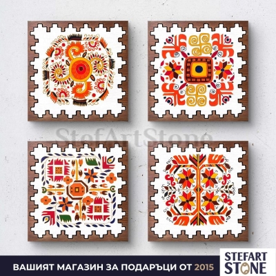 Полиптих от 4 картини с автентични български шевици – плодородие, слънце, кръговрат и огнище