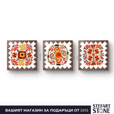 Триптих от 3 картини с автентични български шевици – плодородие, слънчева елбетица и кръговрат