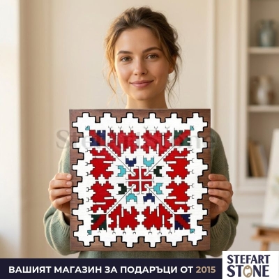 Картина с елбетица „Сърцето на Дома" – подарък за жена и за нов дом с български корени