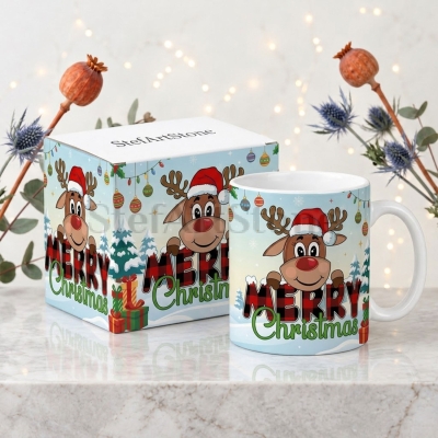 Коледна чаша Merry Christmas с еленче и тематична кутия